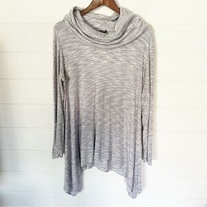 Cable & Gauge Gray and White Long Ultra Soft Cowl Neck Tunic Top Size Large